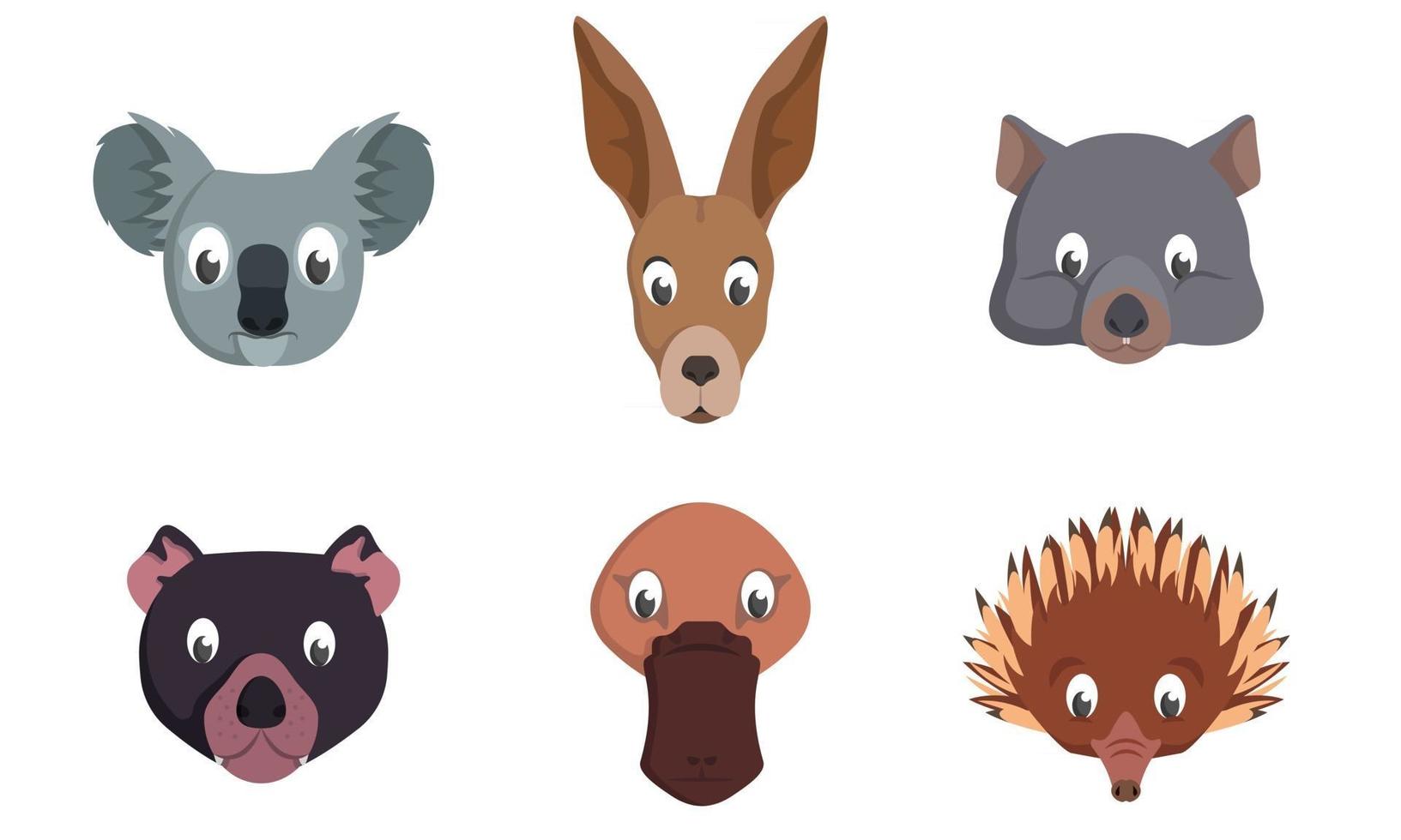 set van Australische dierenkoppen. vector