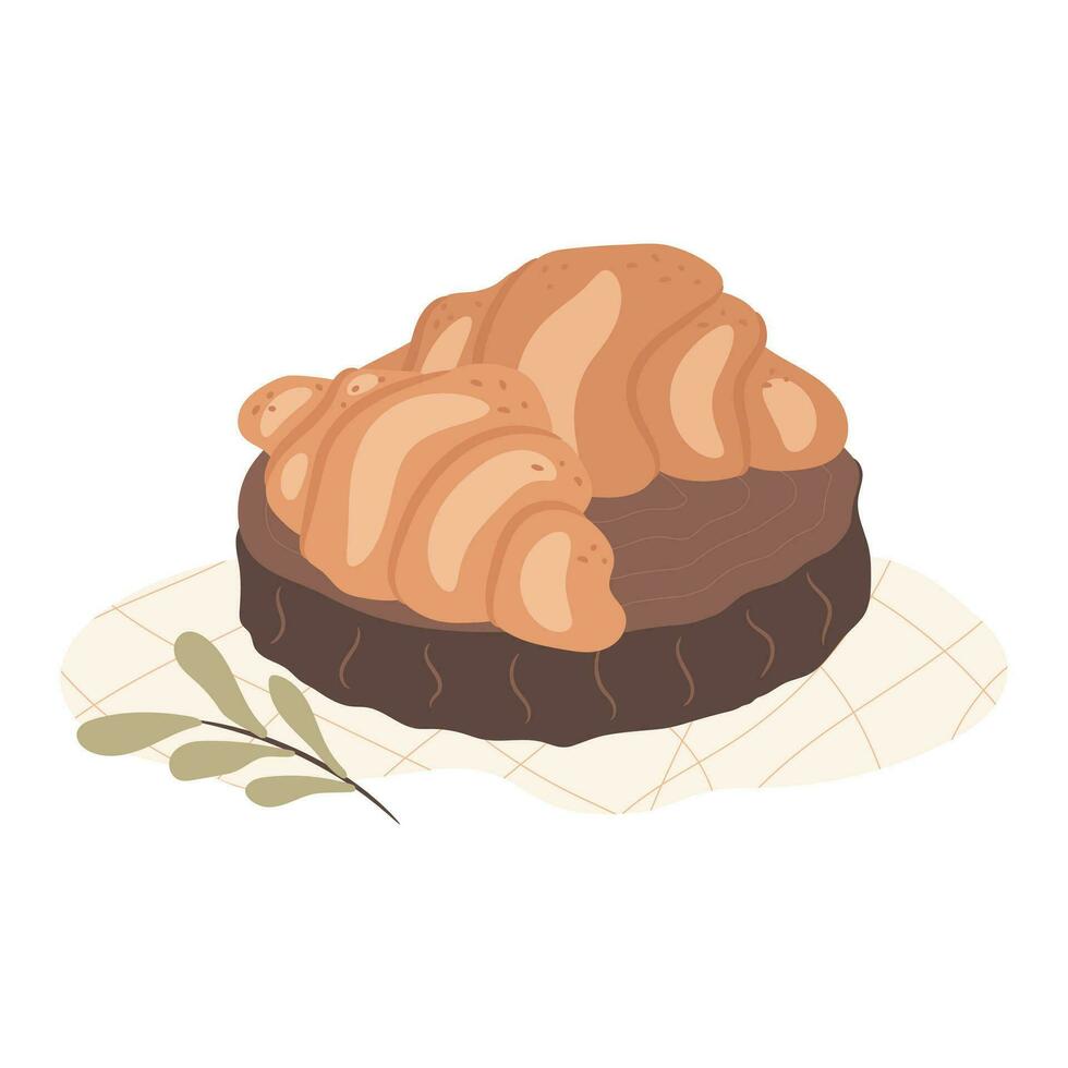 paar- van croissants Aan de houten dienblad. vector illustratie