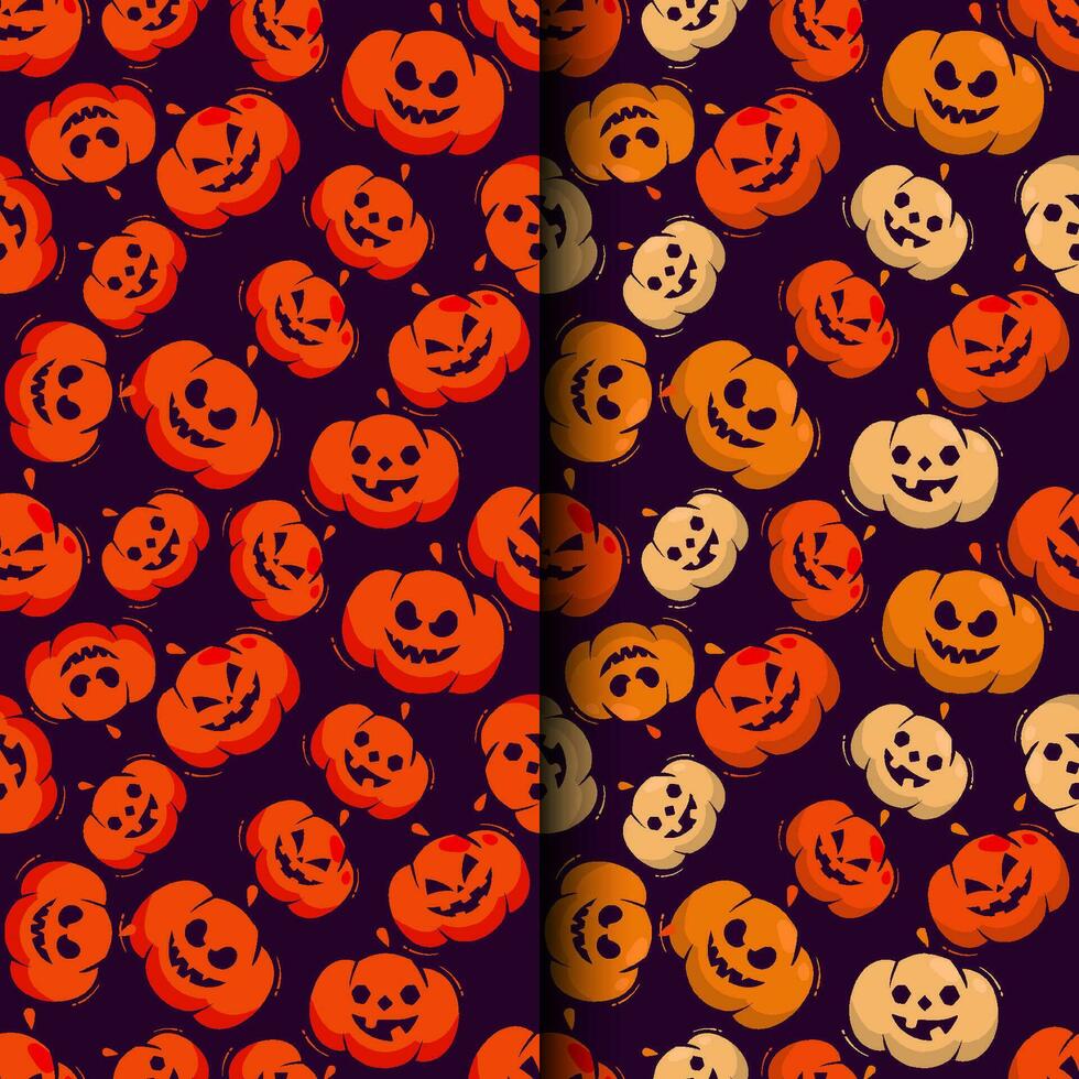 halloween patroon verzameling met halloween pompoenen in verschillend kleuren Aan donker achtergrond vector