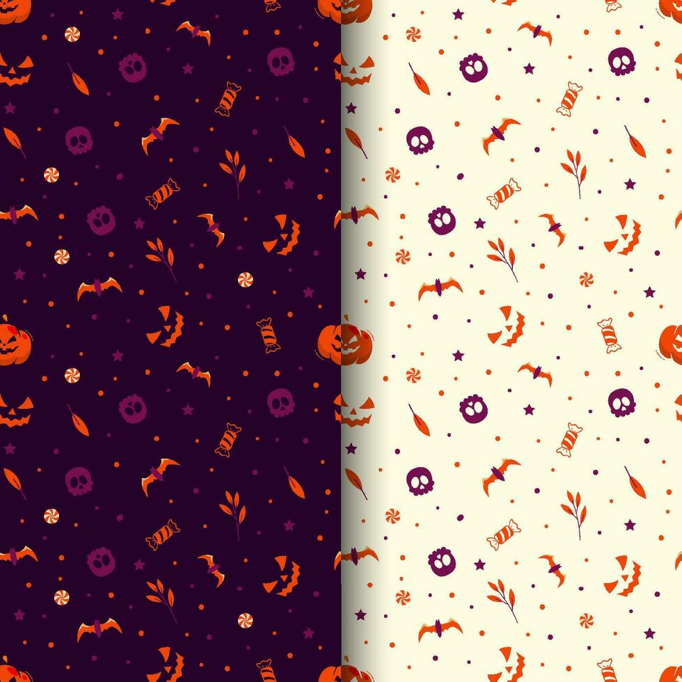 halloween patronen verzameling voor omhulsel papier met pompoen schedel en vleermuizen vector