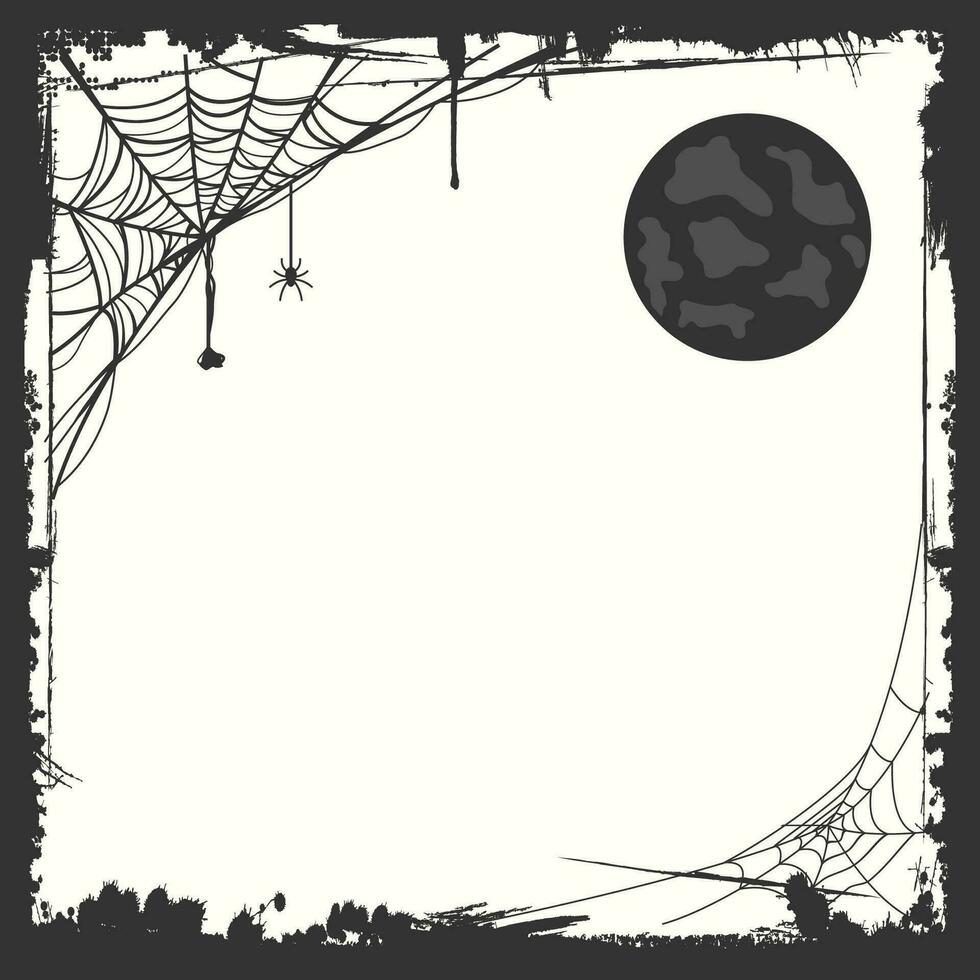 halloween zwart kader illustratie met spin netto en boom silhouetten vector