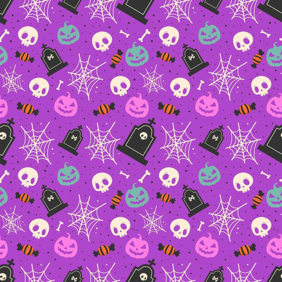 gelukkig halloween of partij uitnodiging achtergrond met halloween patroon. patroon met spinnenweb en grafstenen vector