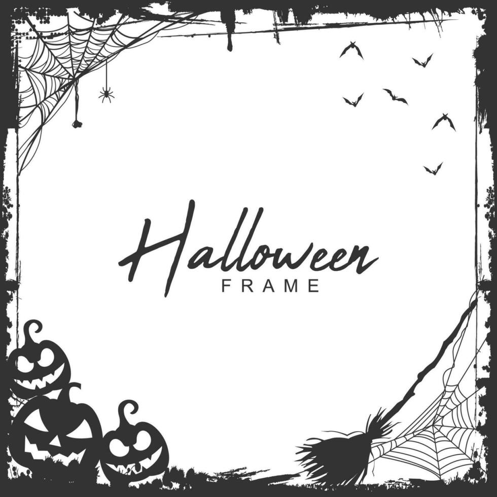 halloween zwart kader illustratie met spin netto en boom silhouetten vector