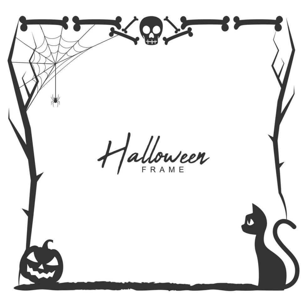 halloween silhouet decoratief kader met spin kader en griezelig boom vector