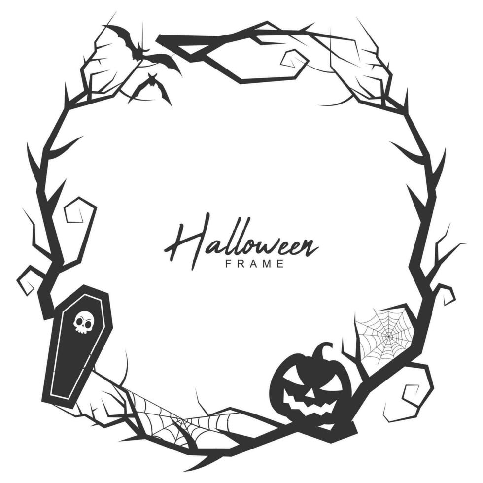 halloween themed geest kader met spin netto en griezelig boom Afdeling vector