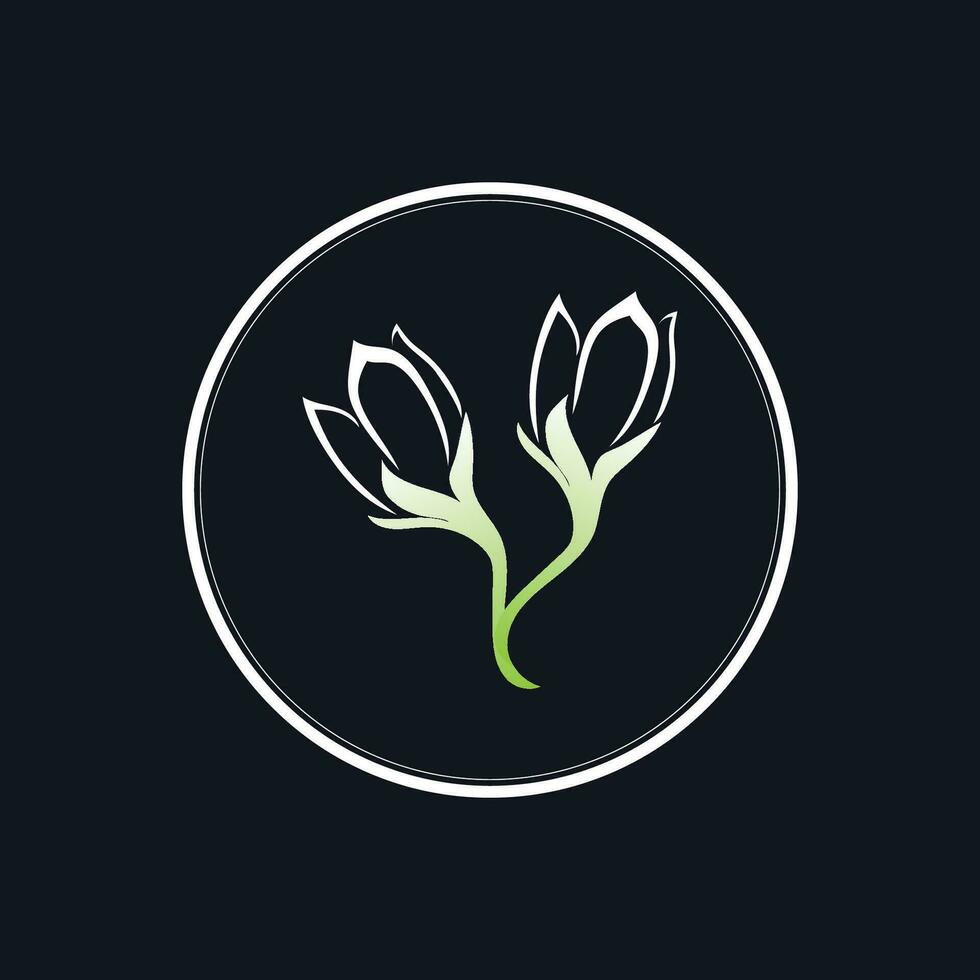 jasmijn element vector logo. ronde embleem in minimaal lineair stijl - natuurlijk Product ontwerp, bloemist, cosmetica, ecologie concept, welzijn, spa, rauw voedsel pakket.