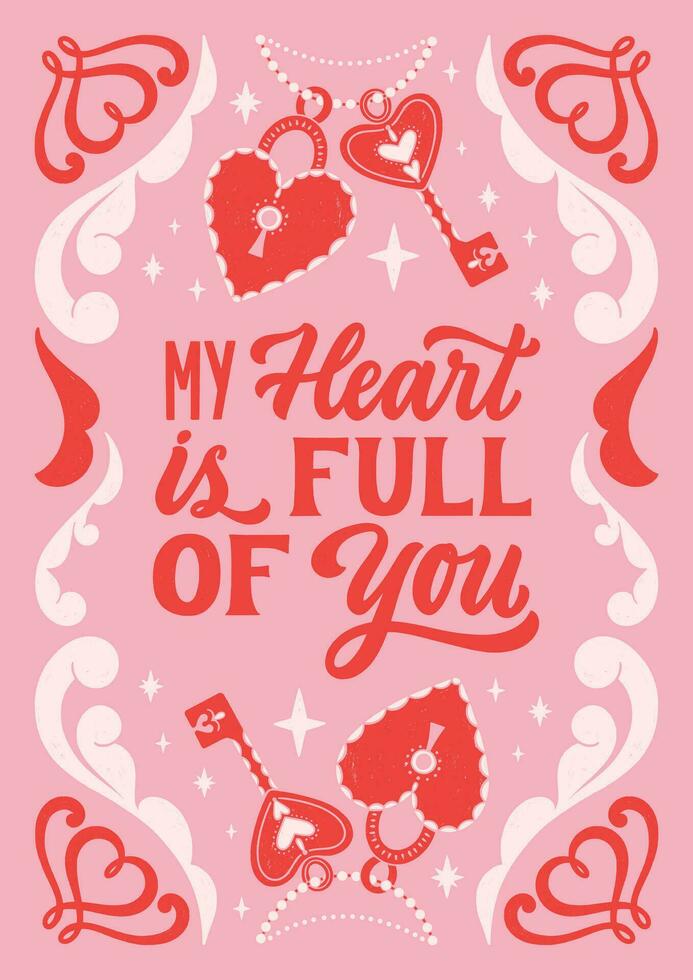 mijn hart is vol van jij- hand- geschreven liefde belettering citaat voor Valentijn s dag. uniek kalligrafische ontwerp. romantisch uitdrukking voor koppels. modern typografisch script. decoratief bloemen elementen. vector