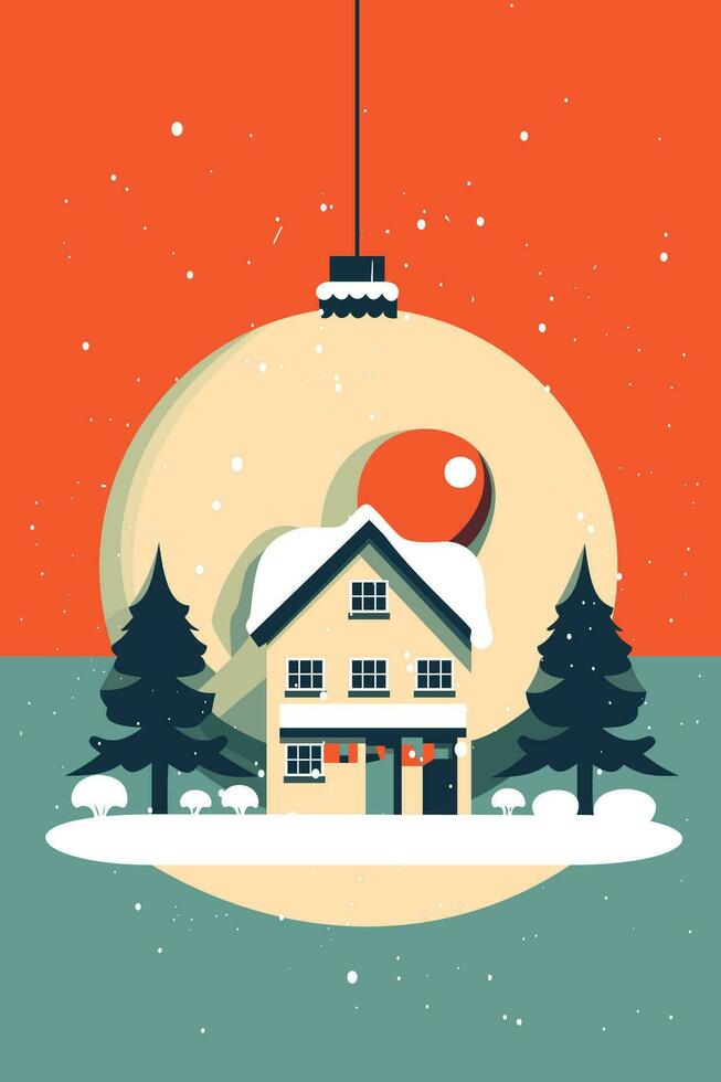 Kerstmis winter wonderland vlak vector groet kaart illustratie