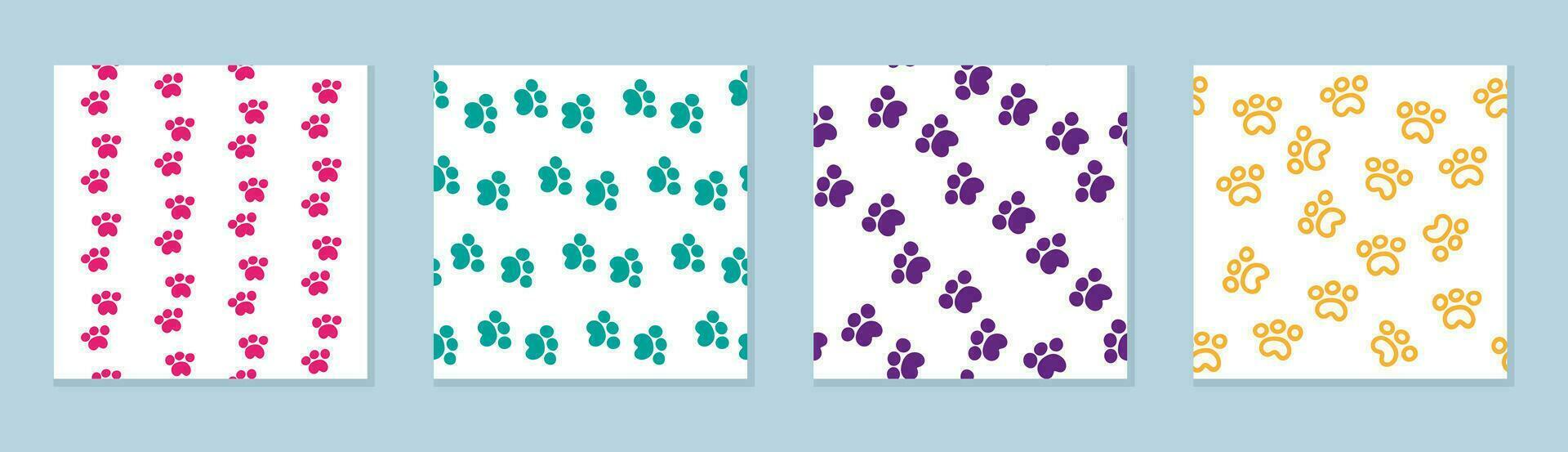 reeks van vier naadloos veelkleurig kat poot patronen vector