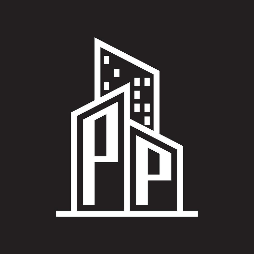 pp echt landgoed logo ontwerp met gebouw stijl , logo voorraad vector