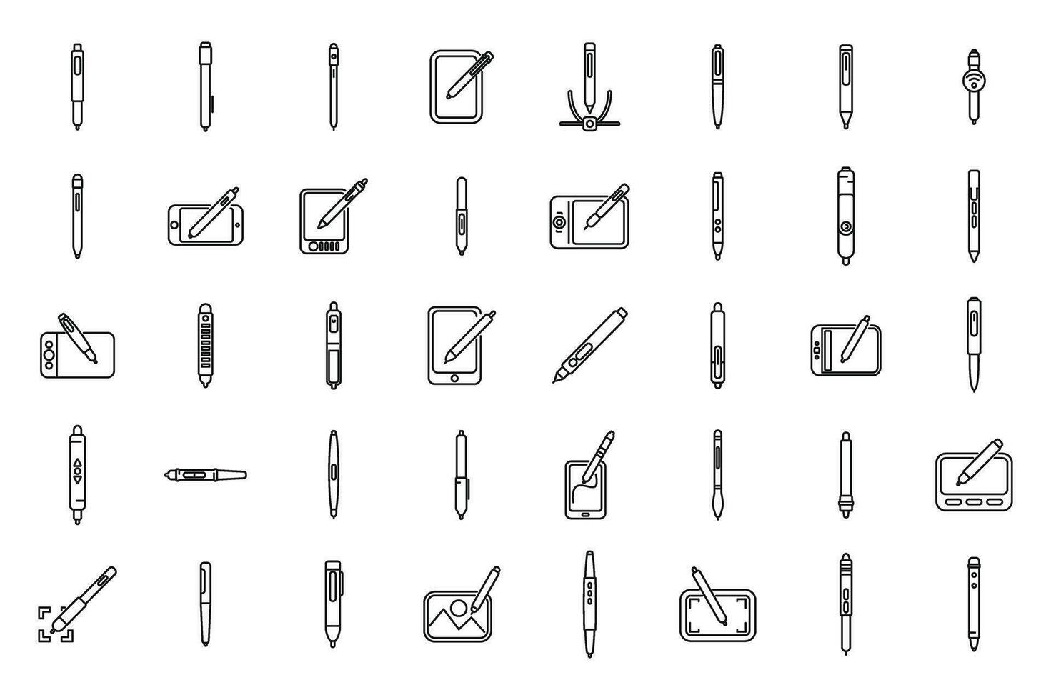 digitale penpictogrammen geplaatst overzichtsvector. grafische tool vector