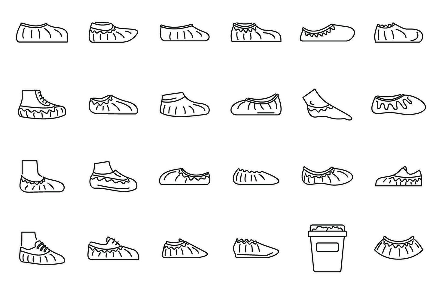 schoen covers pictogrammen reeks schets vector. schoenen bescherming vector
