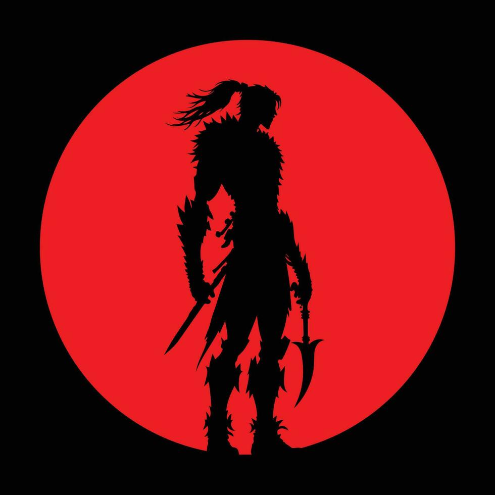silhouet van een strijder, krijger met zwaard silhouet, vechter silhouet met zwaard vector