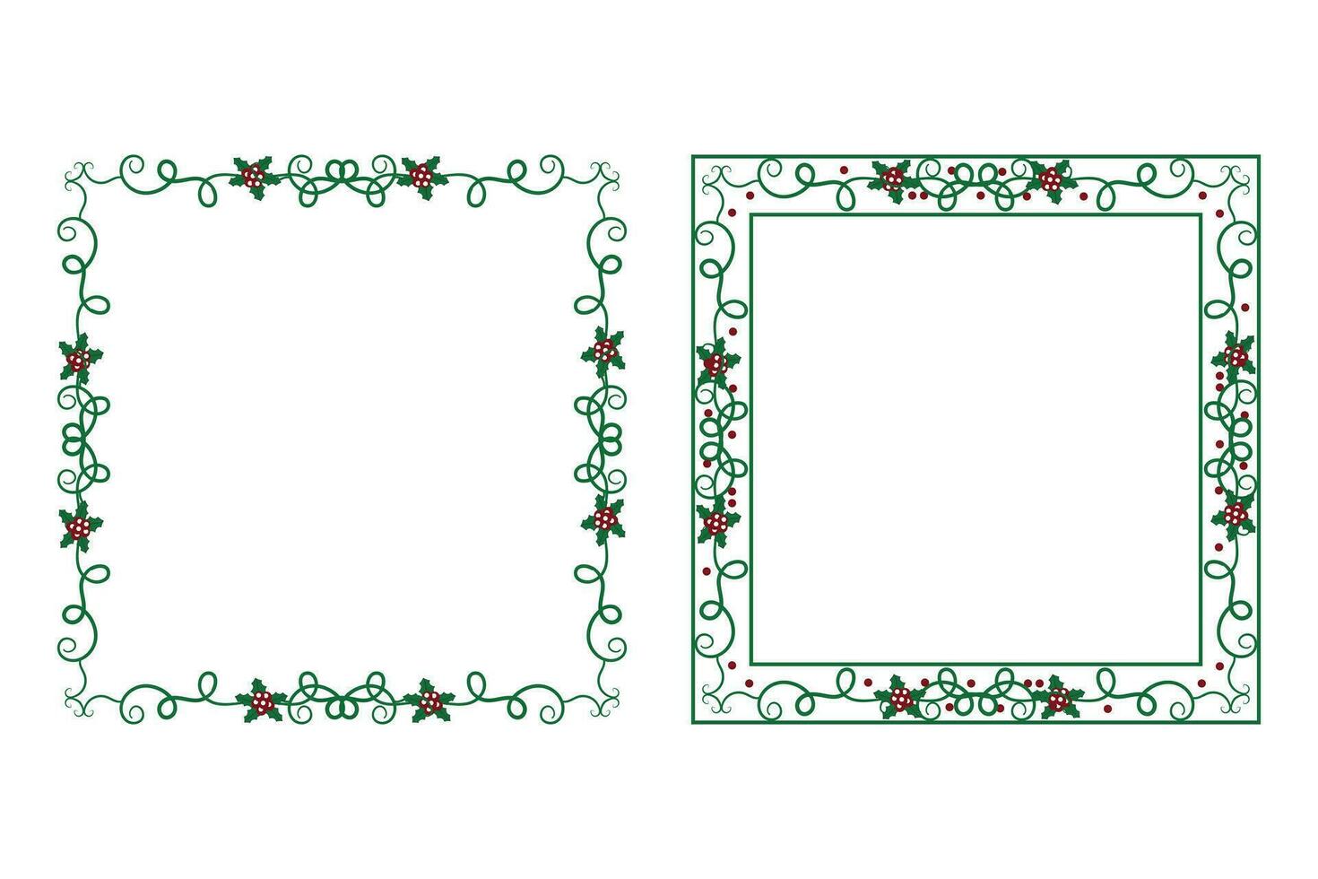 decoratief sier- Kerstmis grens kader, vrolijk Kerstmis hulst bladeren plein lijsten, ornament kader grens hoek decoratie, bruiloft groet kaarten uitnodiging kaart vakantie bladzijde borders vector