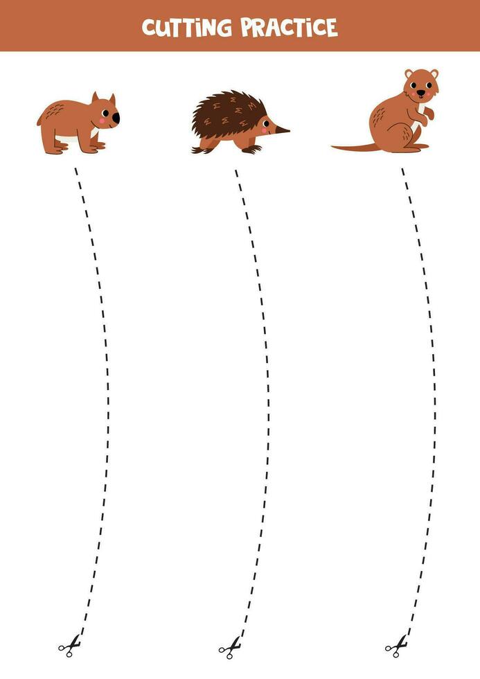 snijdend praktijk voor kinderen met schattig Australisch dieren. vector