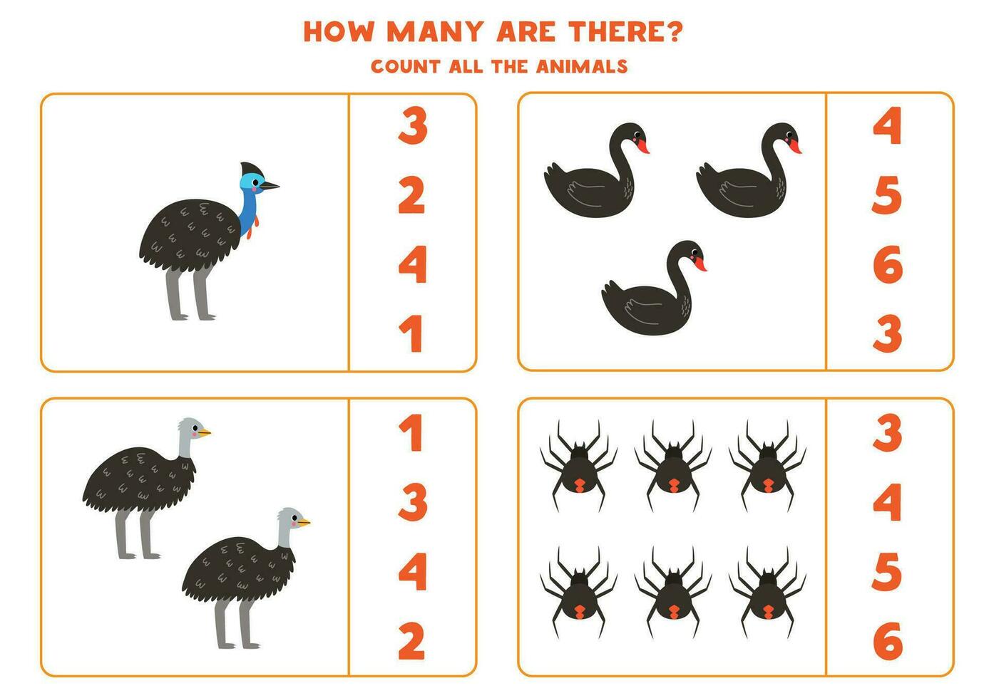 tellen allemaal Australisch dieren en cirkel de correct antwoorden. vector