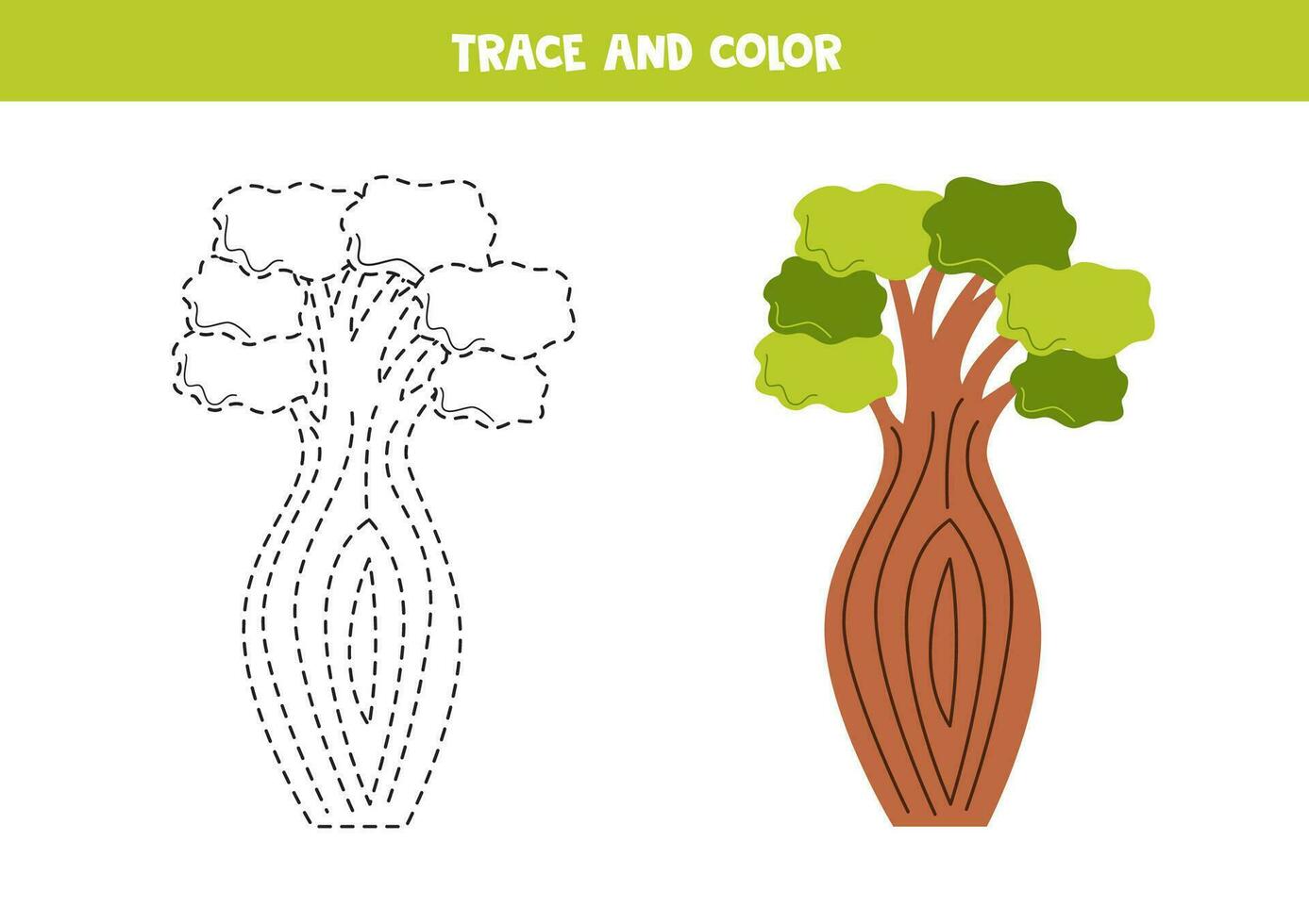 spoor en kleur schattig tekenfilm fles boom. werkblad voor kinderen. vector