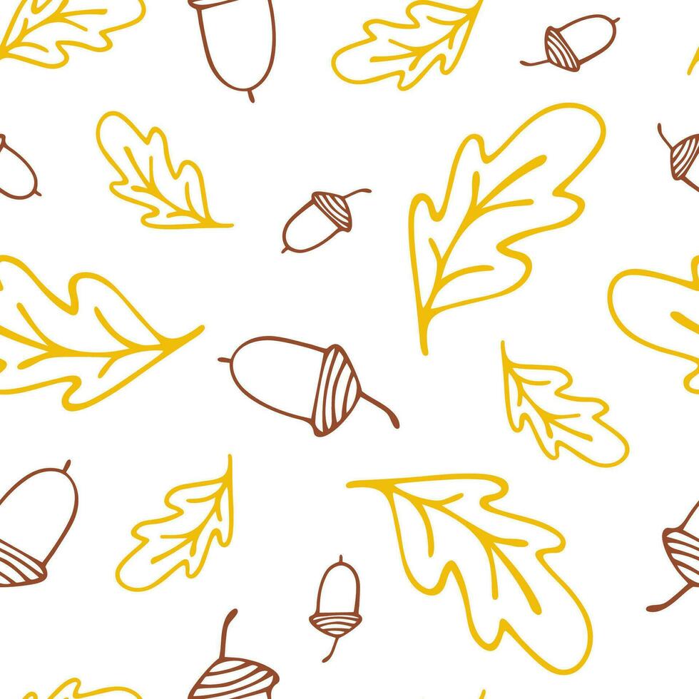 herfst naadloos patroon met eik bladeren, eikels naar creëren een achtergrond. tekening stijl. vector illustratie voor textiel ontwerp, ansichtkaarten, afdrukken, spandoeken, verpakking. schetsen.