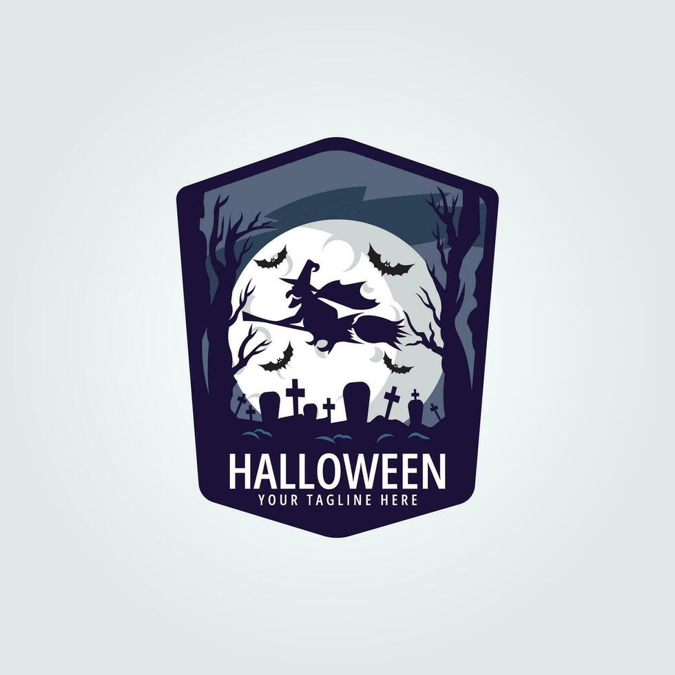 halloween logo icoon ontwerp inspiratie met heks, knuppel, boom en maan vector illustratie