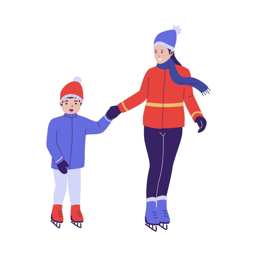vrouw en kinderen in winter seizoen. vlak ontwerp illustratie vector