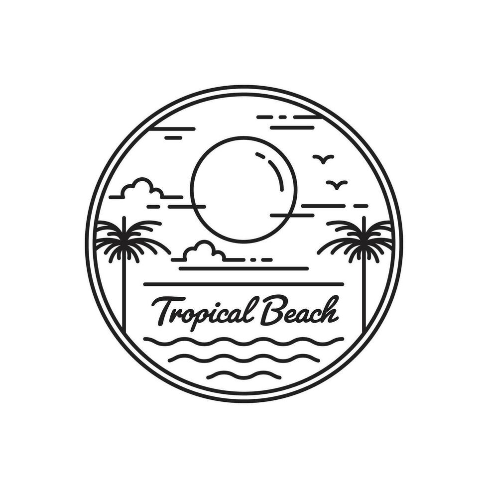 tropisch strand monoline logo met twee palm bomen vector