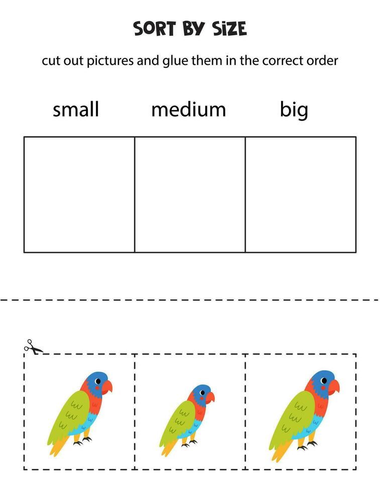 soort schattig regenboog lori door maat. leerzaam werkblad voor kinderen. vector