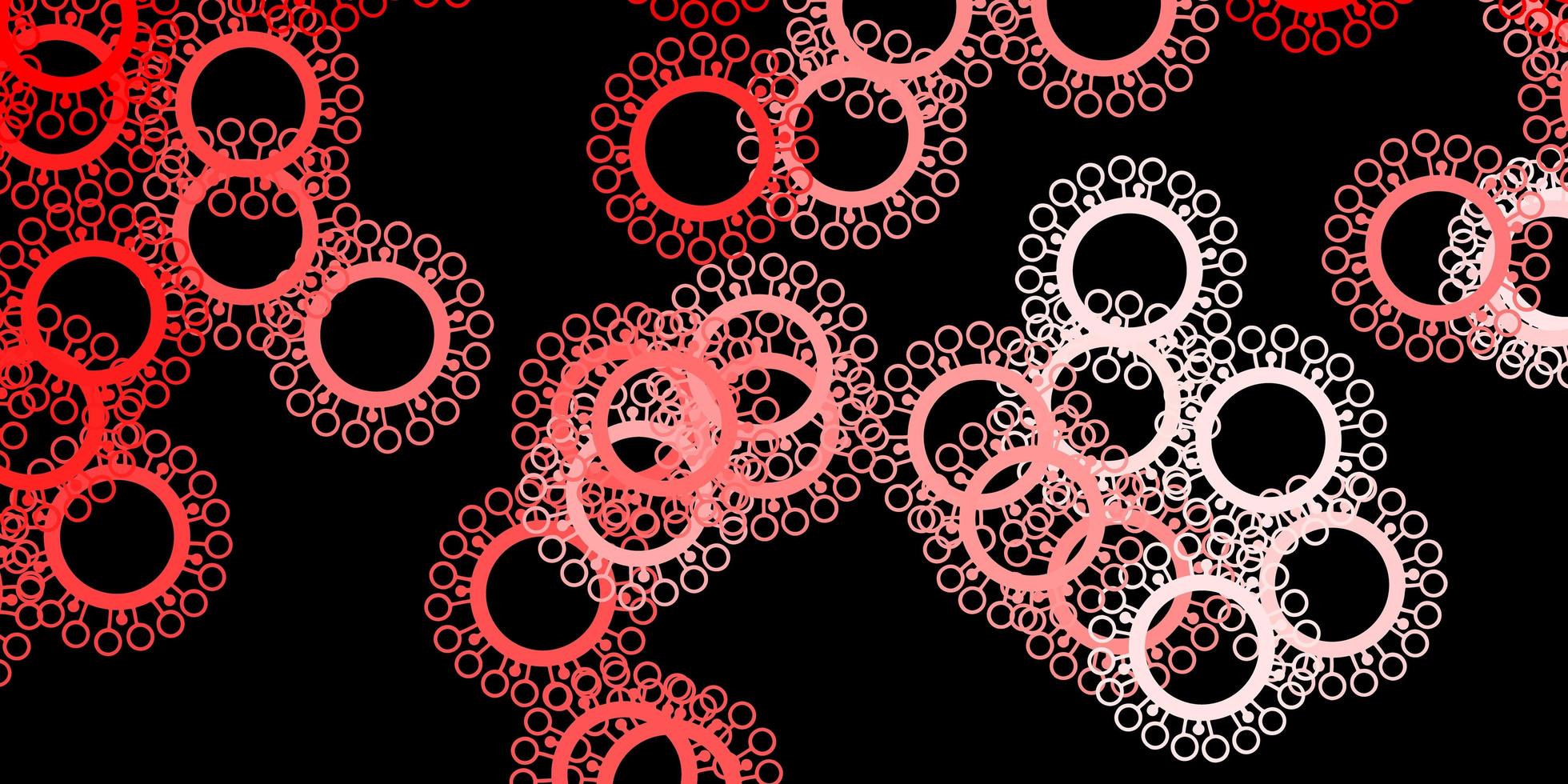 donkerrode vector achtergrond met covid-19 symbolen.