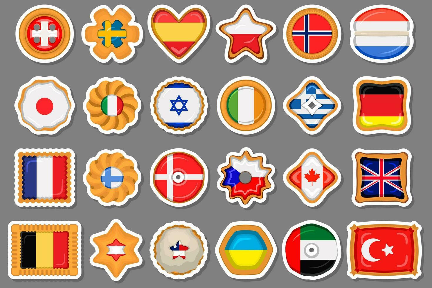 reeks eigengemaakt koekje met vlag land wereld in smakelijk biscuit vector