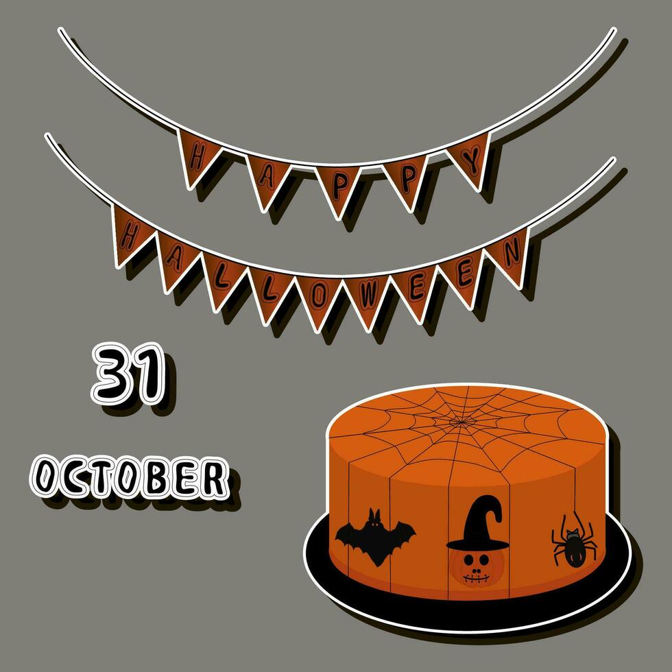 illustratie Aan thema sticker voor viering vakantie halloween met oranje pompoenen vector