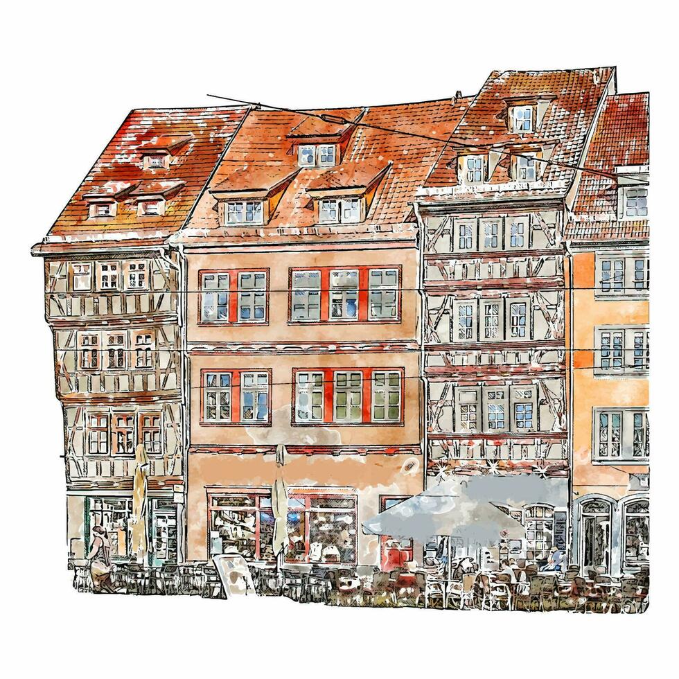 erfurt altstadt waterverf hand- getrokken illustratie geïsoleerd Aan wit achtergrond vector