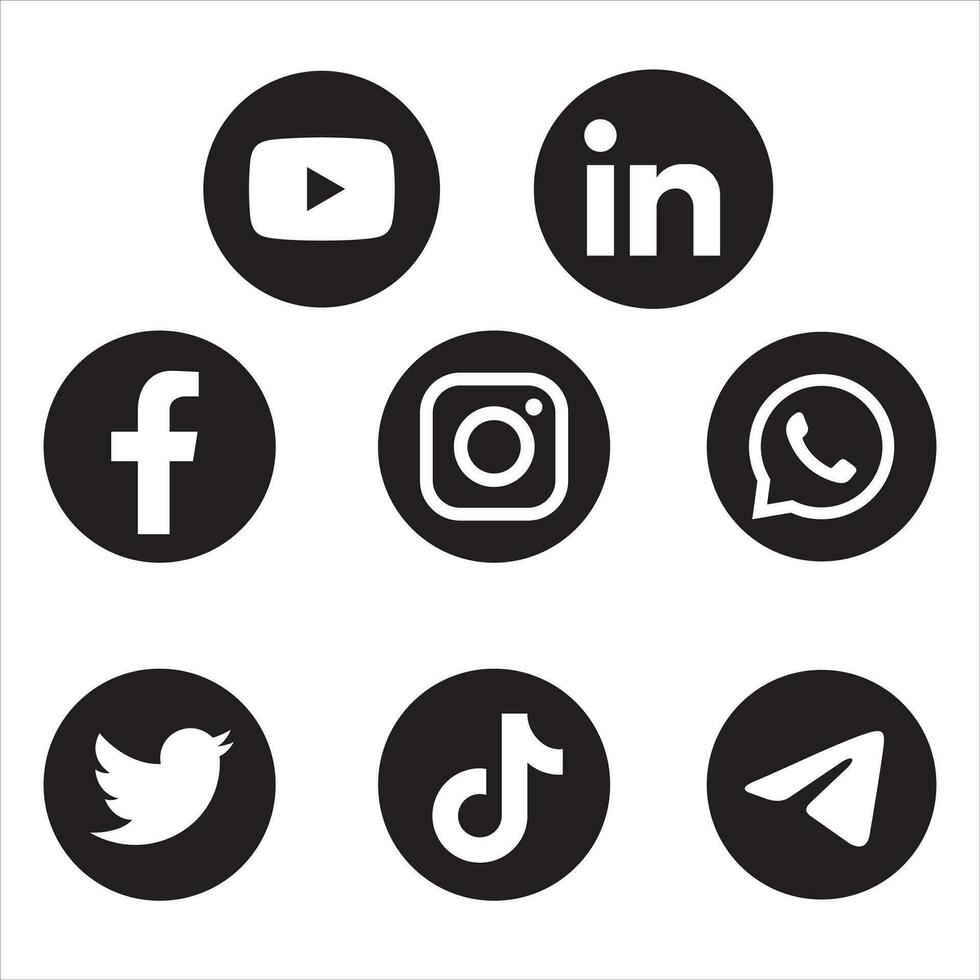 verzameling van populaire sociale media-logo's. facebook, instagram, twitter, linkedin, youtube, telegram, vimeo, snapchat, whatsapp. realistische redactionele set. vector