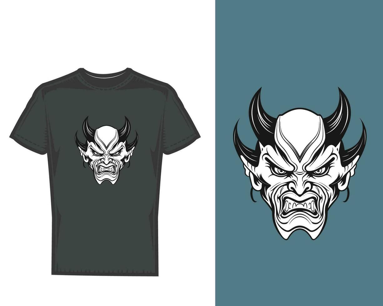 zwart t-shirt met gestileerde wit demon illustratie vector