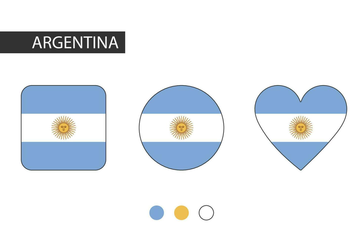 Argentinië 3 vormen vierkant, cirkel, hart met stad vlag. geïsoleerd Aan wit achtergrond. vector