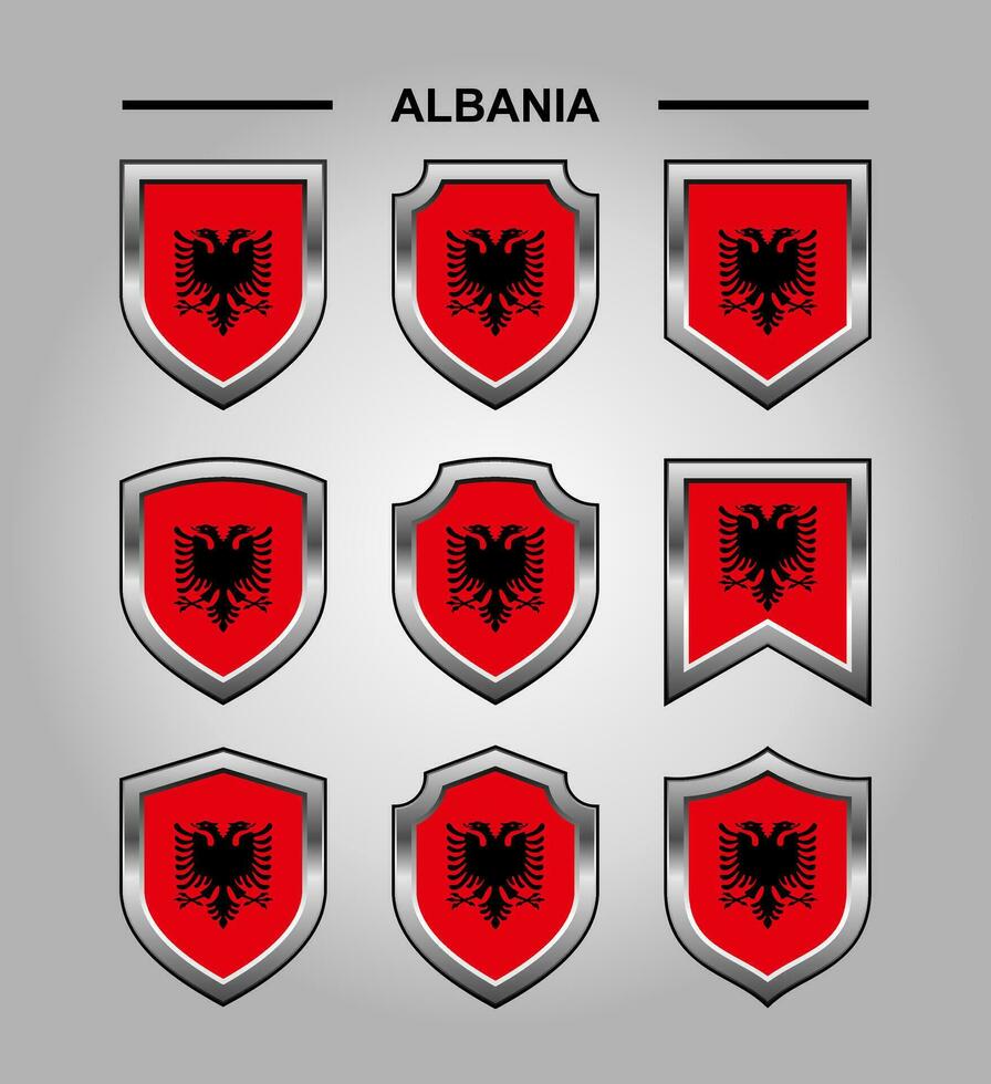 Albanië nationaal emblemen vlag en luxe schild vector