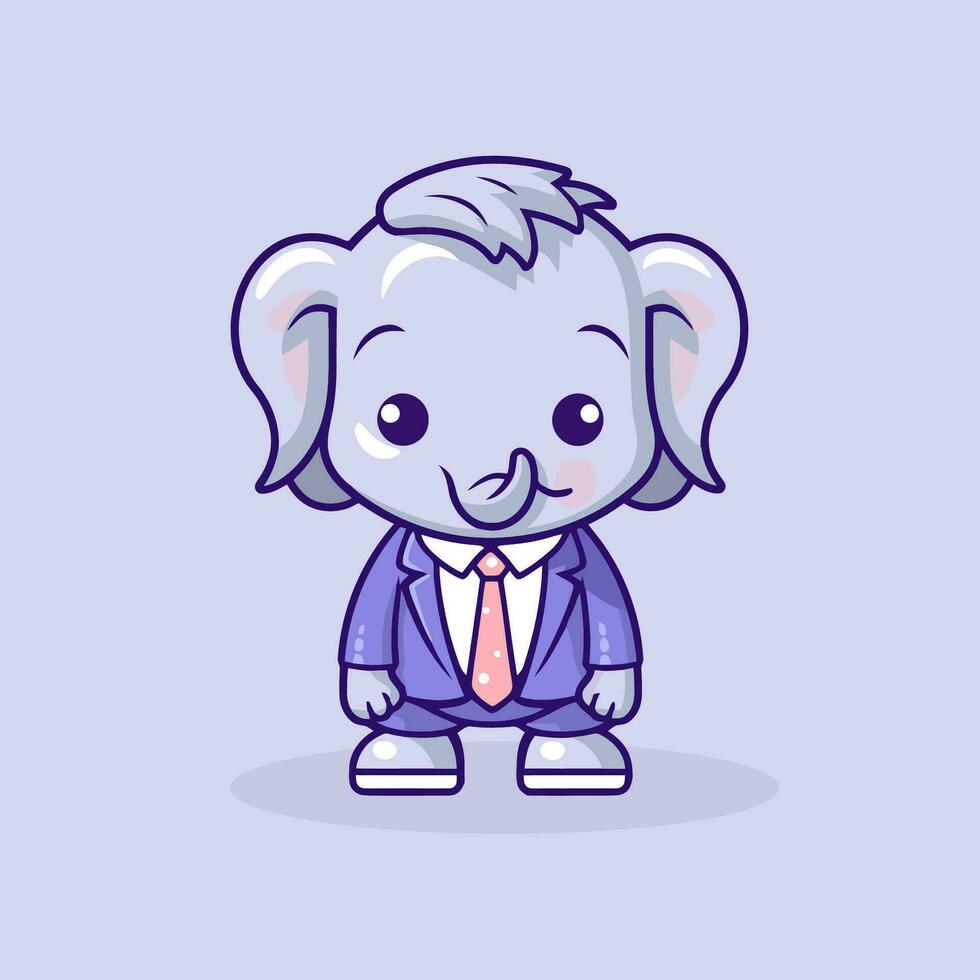 schattig tekenfilm olifant in pak en binden. vector illustratie Aan Purper achtergrond.