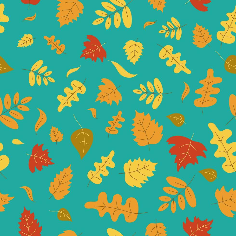 herfst bladeren patroon. naadloos vector achtergrond. natuur, herfst seizoen. herfst bladeren zijn oranje, beige, bruin en geel. vector illustratie in tekening stijl. vector vlak herhalen achtergrond