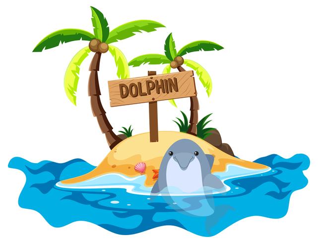 Scène met dolfijn en eiland vector