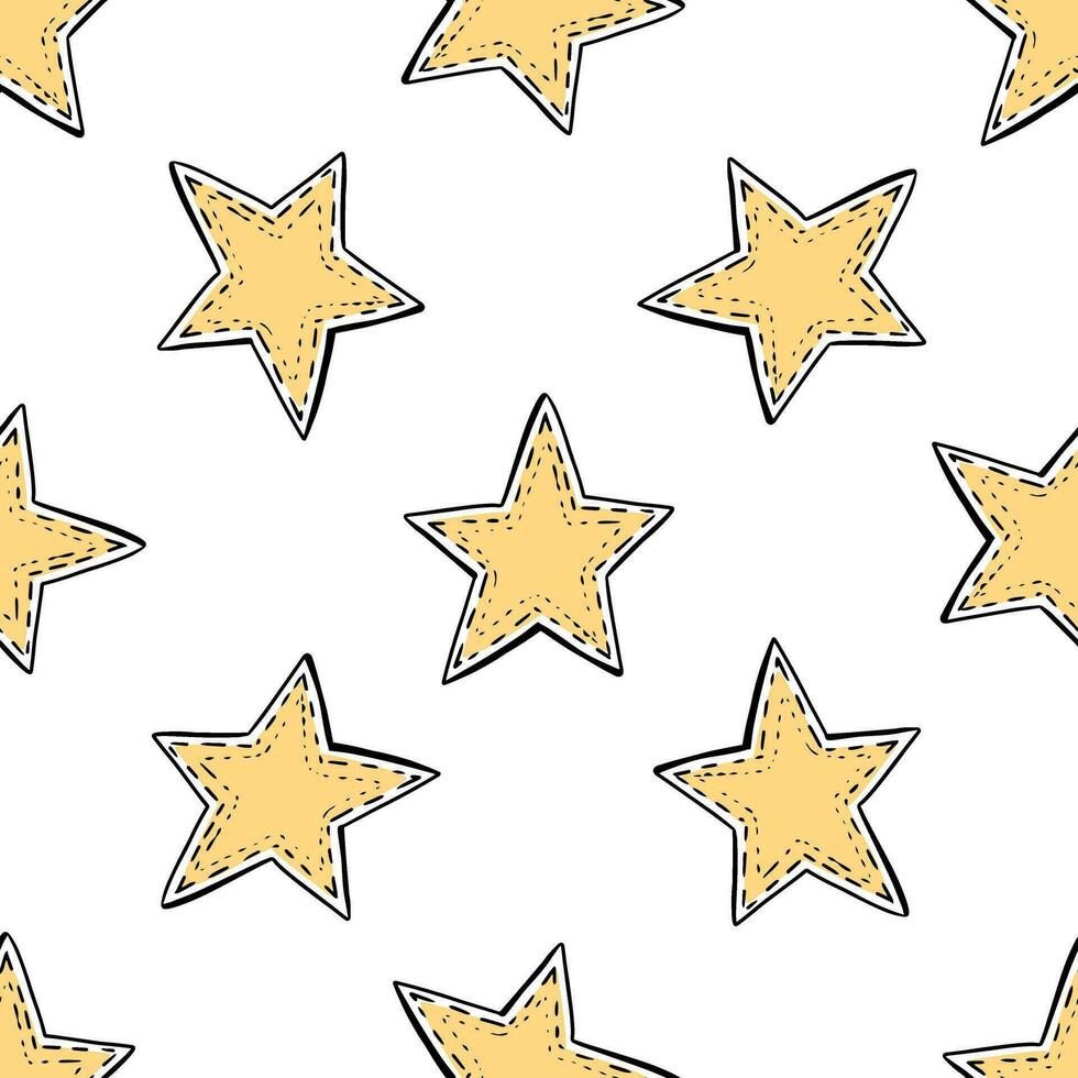 doodle-stijl ster naadloos patroon. feestelijk concept. hand- getrokken vector gekleurde schets patroon. geel.