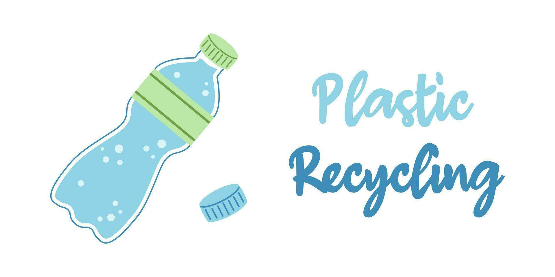 vector plastic recycling banier ontwerp. plastic fles en plastic recycling tekst. opslaan de planeet concept.