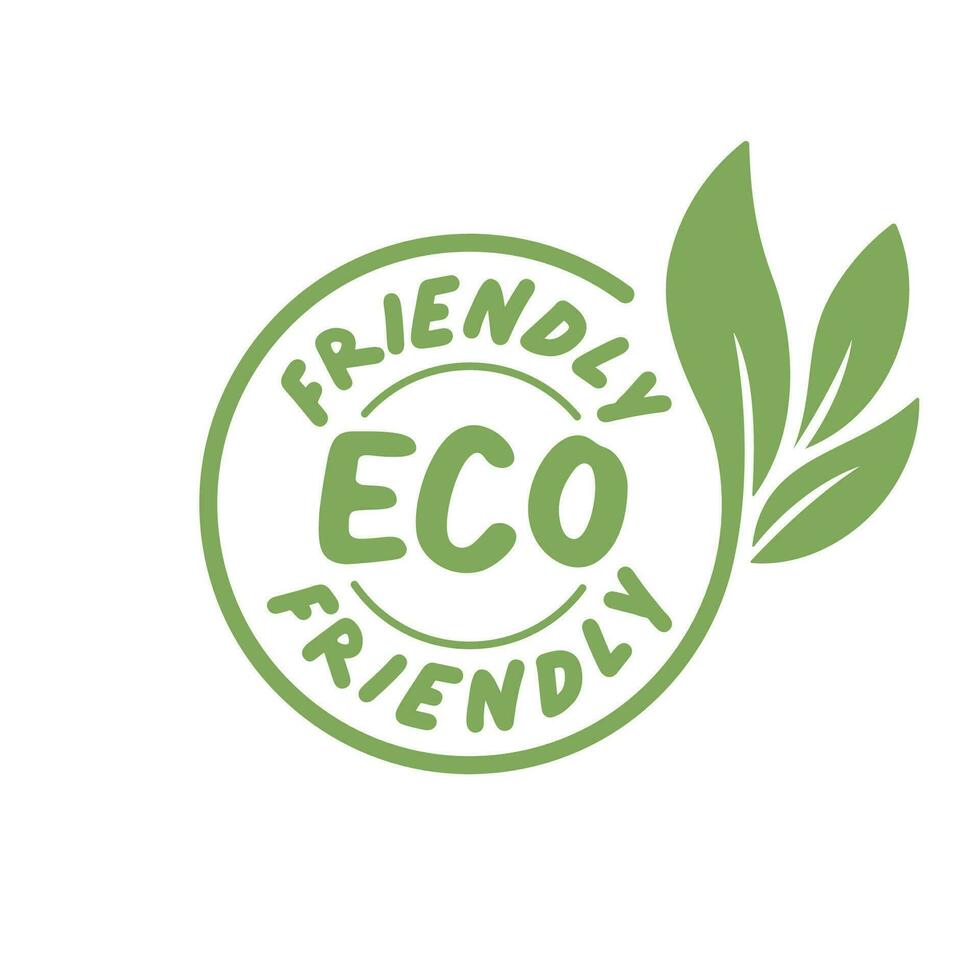 eco vriendelijk kenteken. gezond natuurlijk Product etiket logo ontwerp met fabriek bladeren. vector