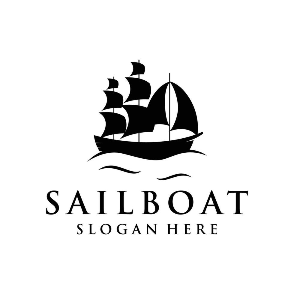 wijnoogst zeilboot logo ontwerp. logo voor nautisch, oceaan, marinier, kenteken. vector