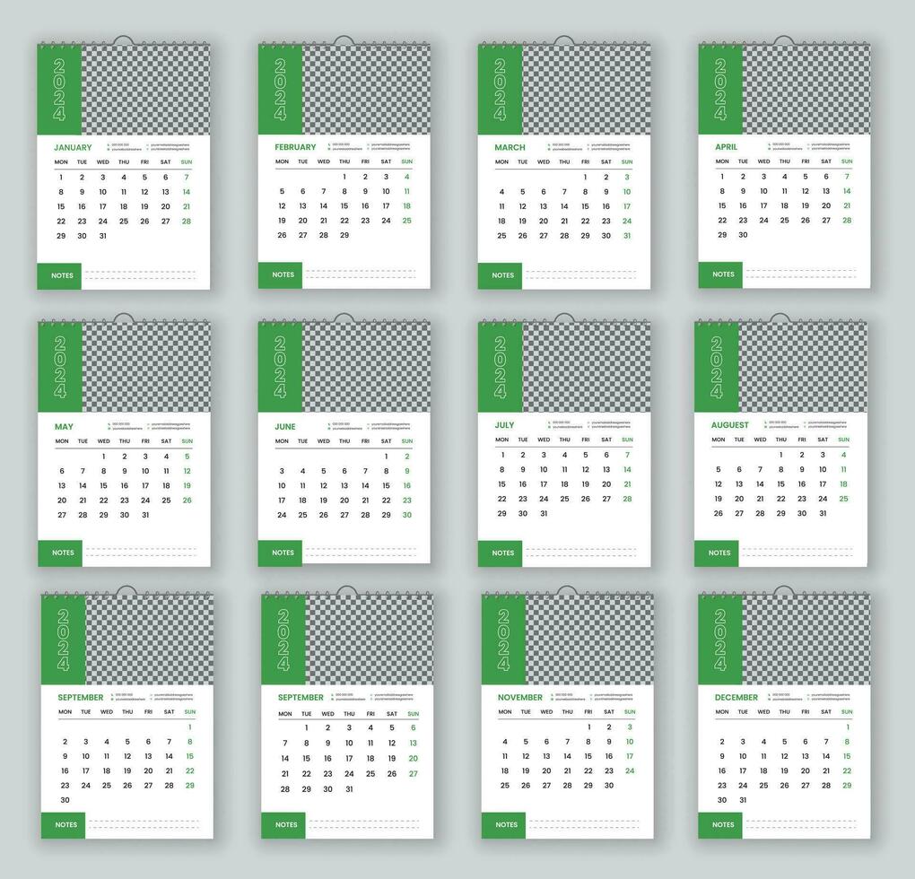 2024 jaar muur kalender of 2024 muur kalenders in een minimalistische stijl vector