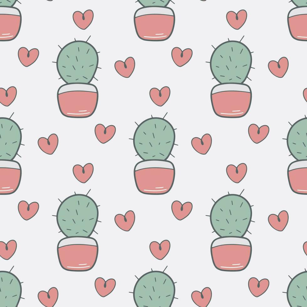 hand- getrokken cactus en hart naadloos patroon vector