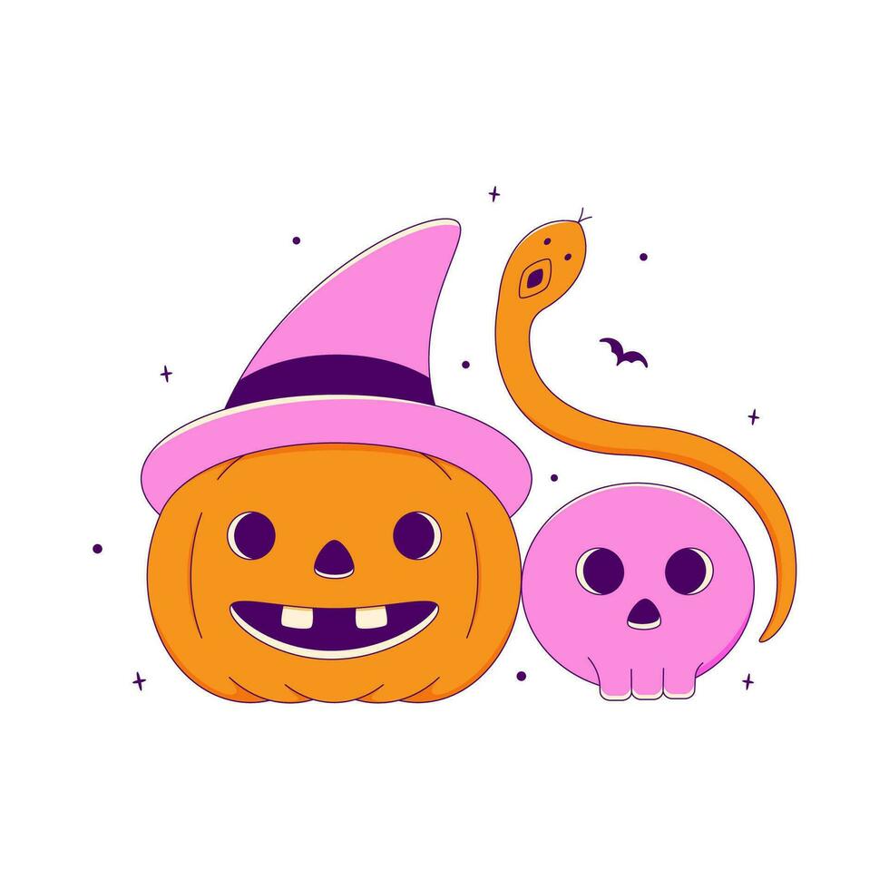 bekleed halloween pompoen met schedel en witchy slang vector