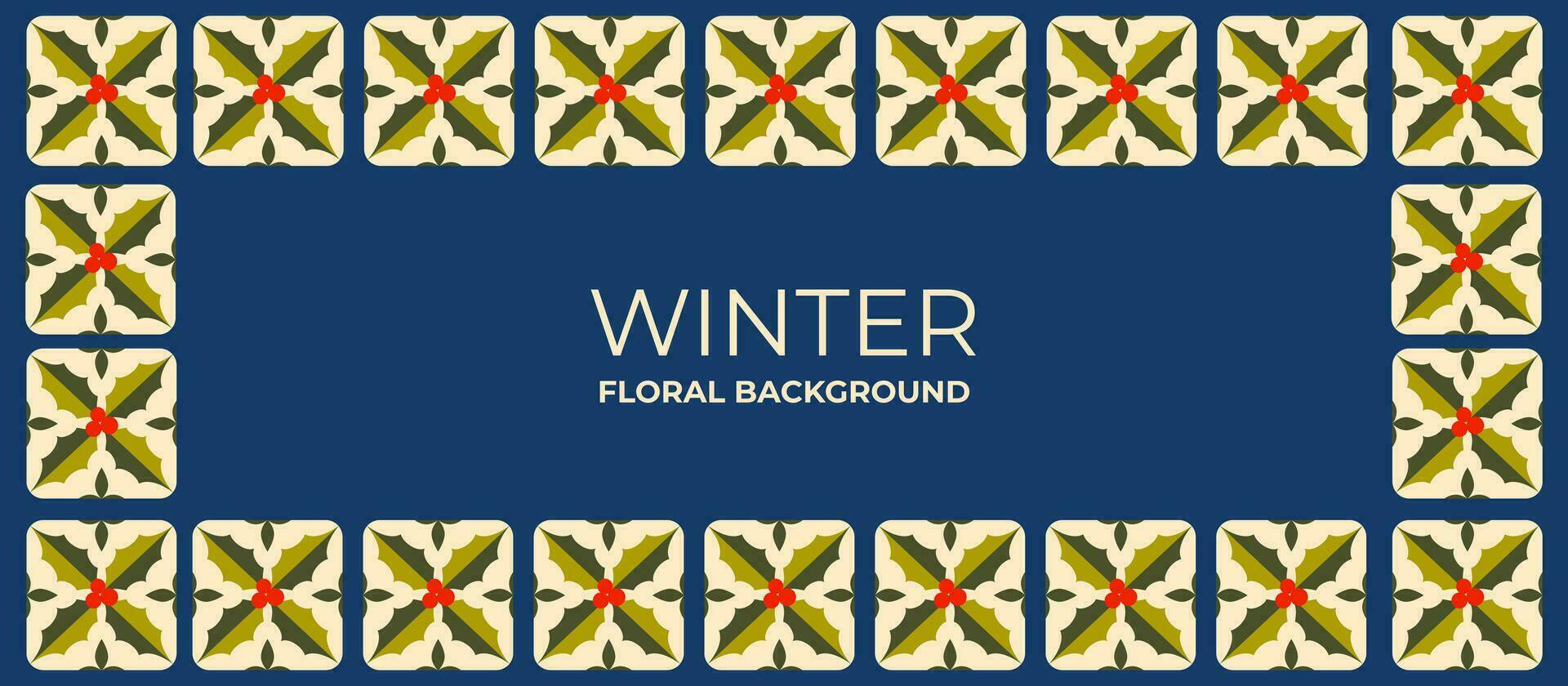 winter bloemen meetkundig achtergrond. hulst bloemen met bessen. Scandinavisch volk concept. Kerstmis en nieuw jaar. Super goed voor spandoeken, reclame, groet kaarten, web. retro vintage. vector