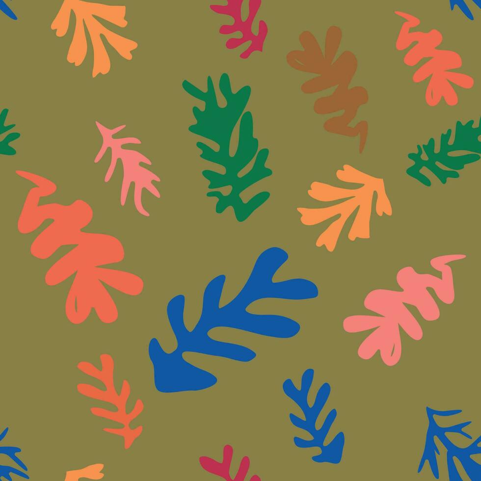 blauw matisse bloemen patroon, scheef bladeren en rood bloemen. vector