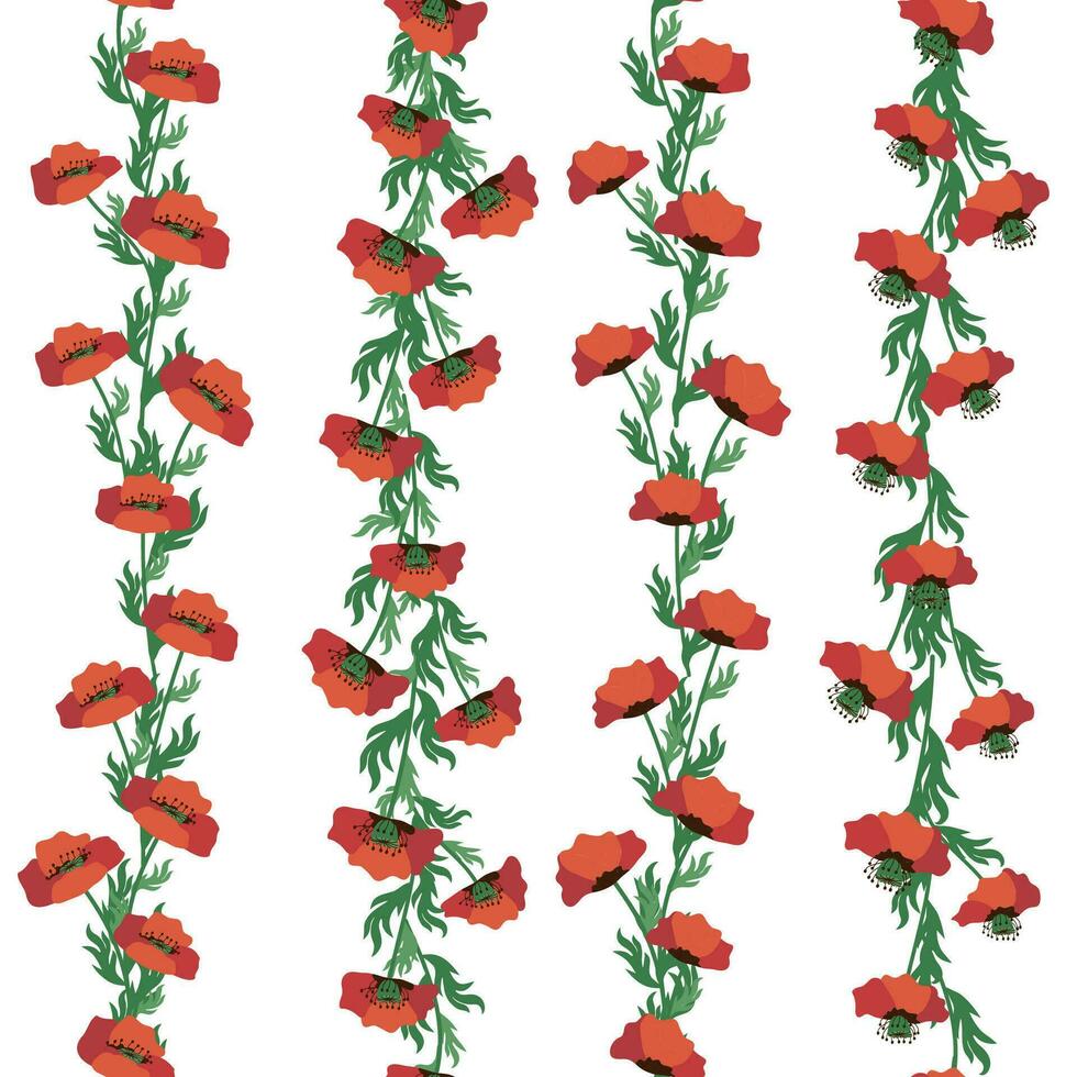 zomer naadloos patroon met helder rood papaver bloemen en papaver peulen. veld, weide van klaprozen vector