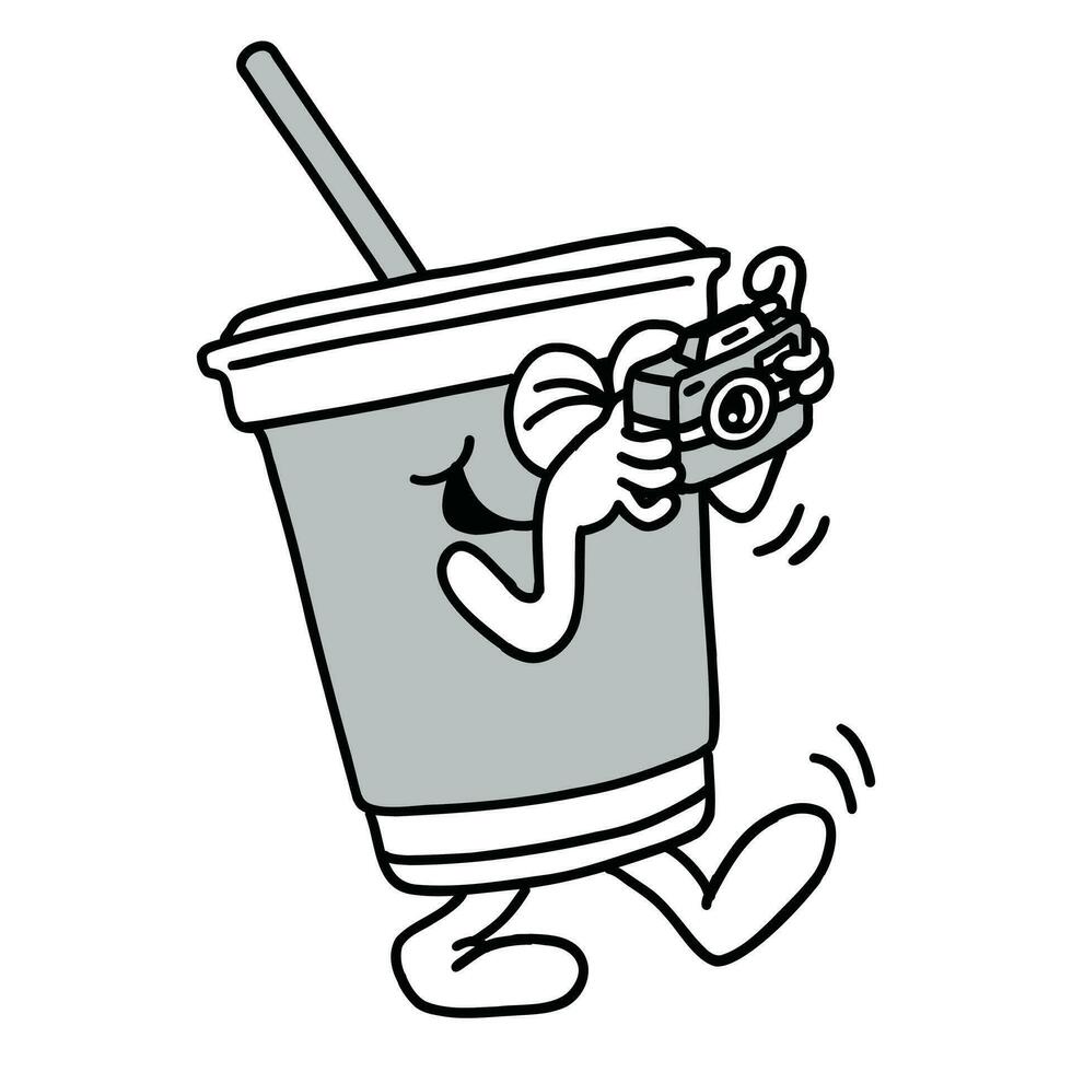 hand- getrokken koffie mascotte tekenfilm illustratie vector