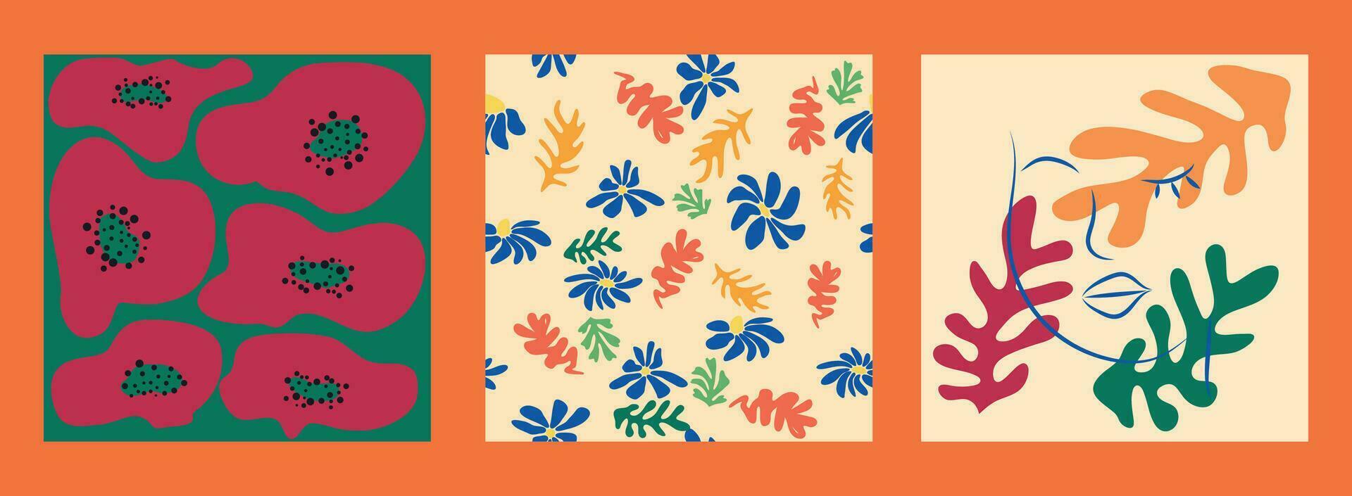 modern modieus matisse bloem minimaal stijl. reeks van 3 matisse geïnspireerd muur kunst affiches, brochure, folder Sjablonen vector