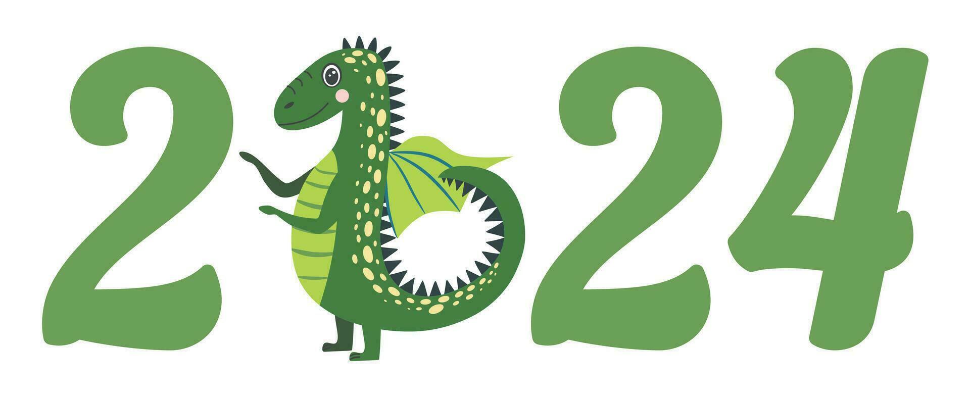 jaar van de draak 2024, Chinese kalender. schattig draken en opschrift 2024 vector